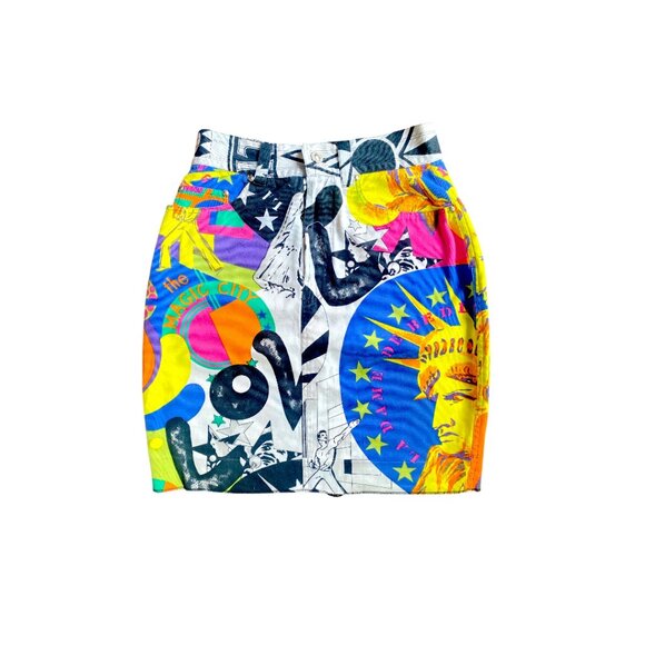 Versace Vintage 80's 90's NY Big City Statue Liberty RARE Versace Jean Skirt XS - Picture 1 of 15